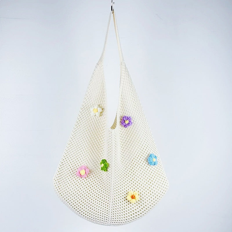 Women's Shoulder Bag Hollow Knitted Flower Tote Bag Women's Idle Style Shoulder Bag Everyday Joker Fashion Woven Bag