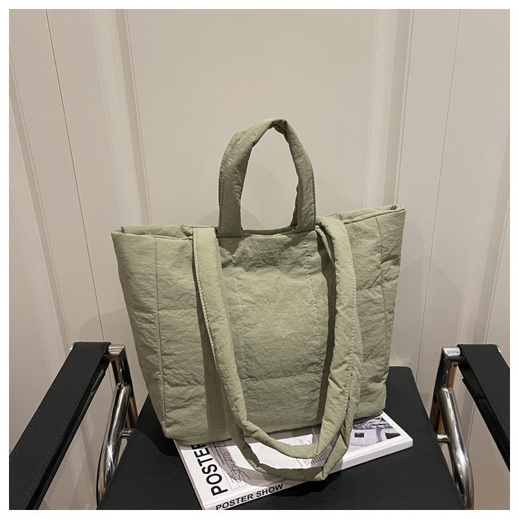 Simple Fashion Cotton-Padded Jacket Western Style Large Capacity Embroidery Thread New Korean Style Shoulder Underarm Portable Tote Bag
