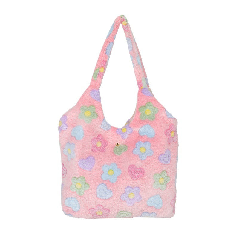 Gentle Fashion Simple Elegant Plush Shoulder Bag Women's Summer New Korean Style Tote Bag