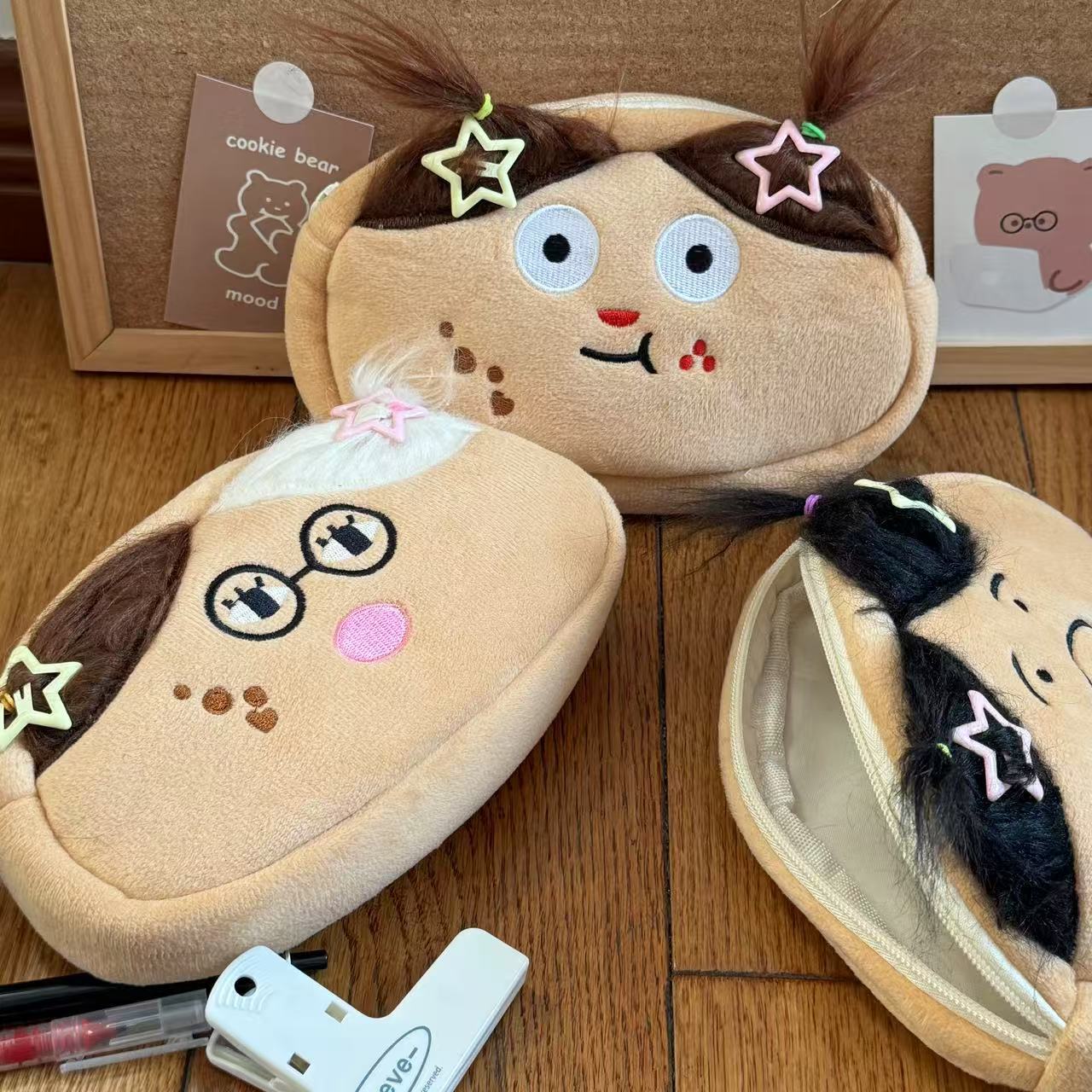 Cute Plush Pencil Case with Funny Design, Large Capacity for Students, Kawaii Style Stationery Bag