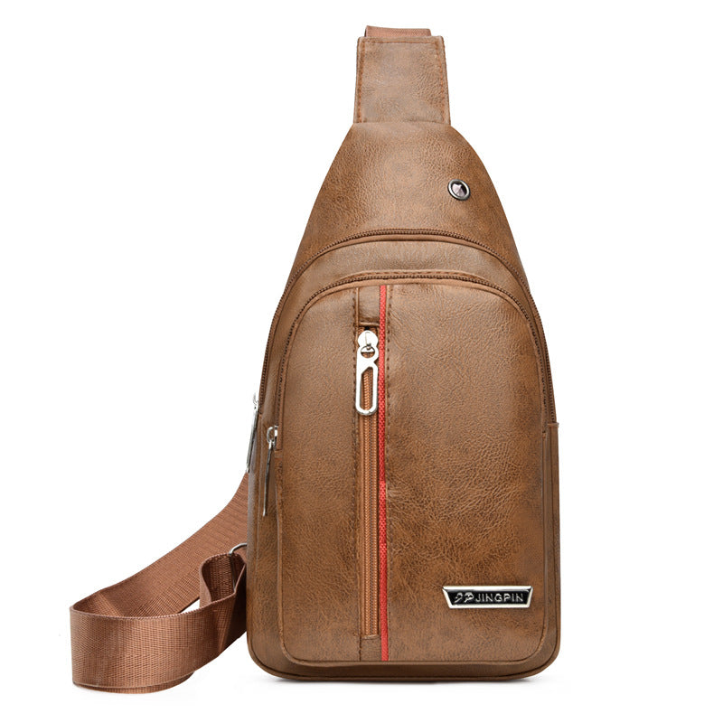Men's Soft Leather Chest Bag Waterproof Leisure Business Messenger Bag Fashion All-Match Travel Essential