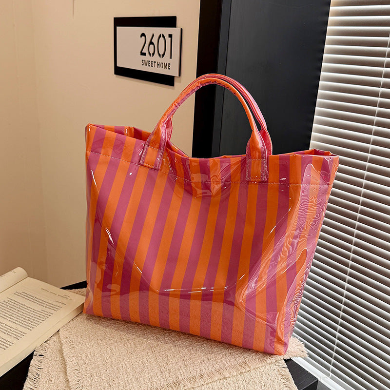 New Large Capacity Handbag Women's Casual Good-looking Outdoor Lightweight Senior Travel Fashion Striped Tote