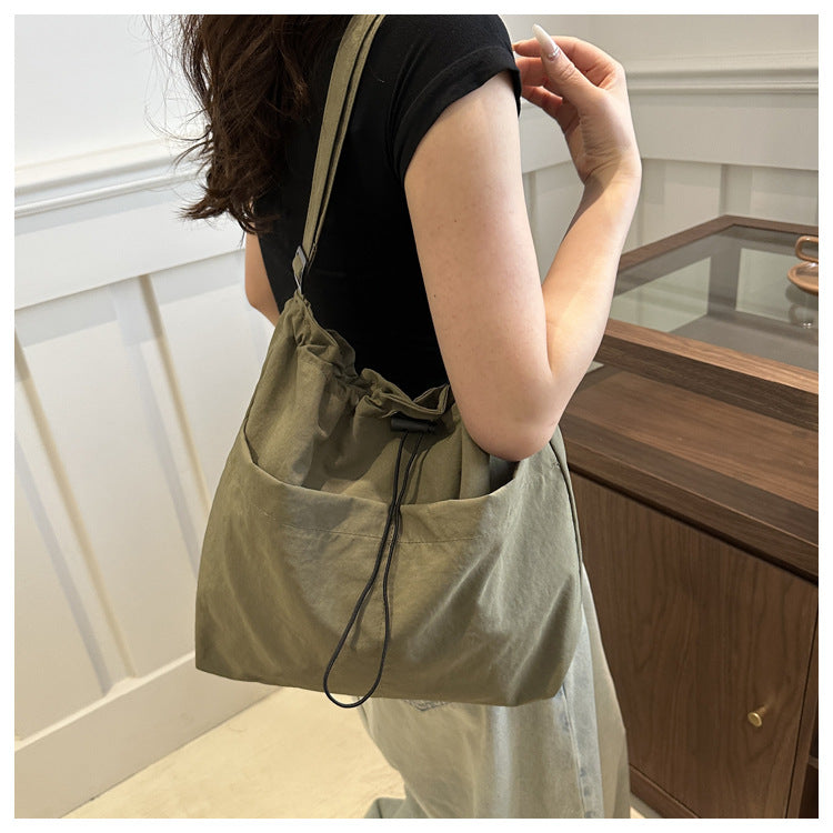 Minimalist Casual Canvas Tote Bag for Women 2024 New Japanese Style Large Capacity Shoulder Crossbody Bag with Zipper and Inner Pocket