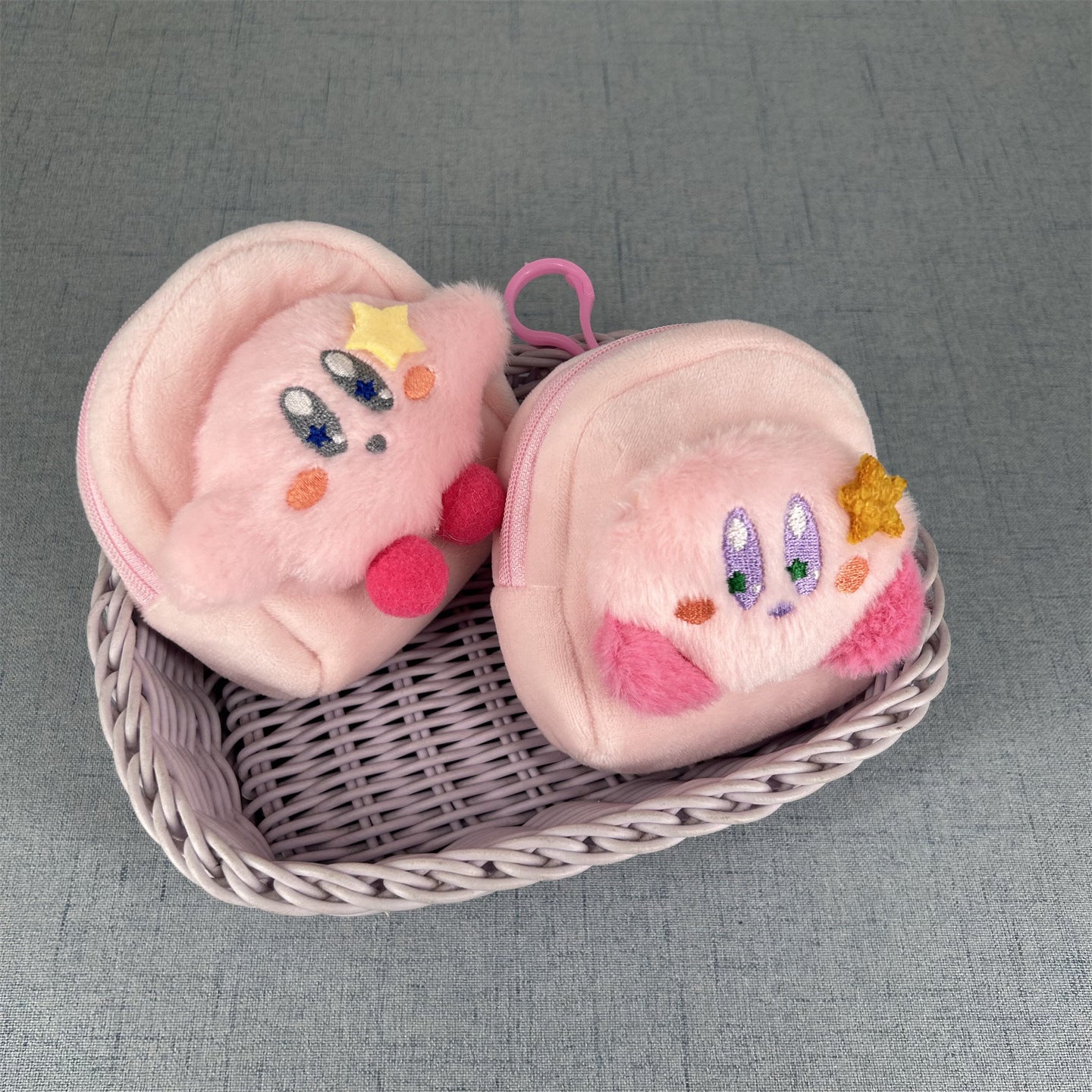 Cute Plush Kirby Character Zipper Pouch with Keychain - Adorable Cartoon Design for Daily Use
