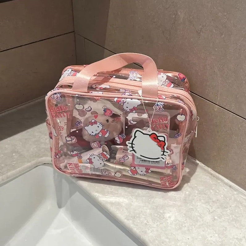 Cute Transparent Hello Kitty Cosmetic Bag with Waterproof Design and Large Capacity for Daily Use