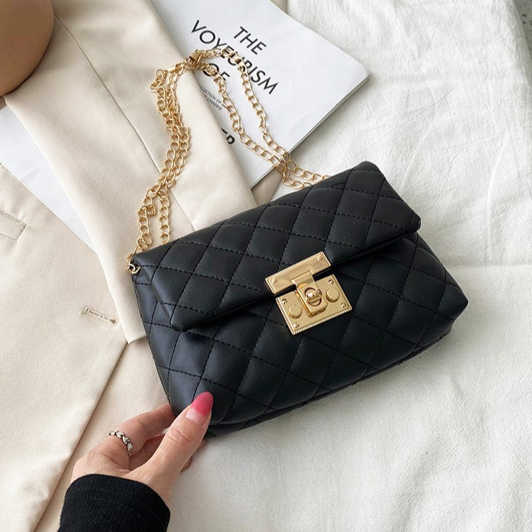 Square Buckle Embroidered Bag Women's New Fashion Rhombus Pu Fashion Crossbody Shoulder Bag