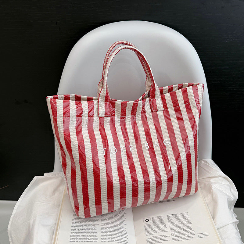 Popular Striped Hand-Carrying Tote Bag Female New Fashion Temperament Transparent Female Personality Large Capacity Trendy Bag