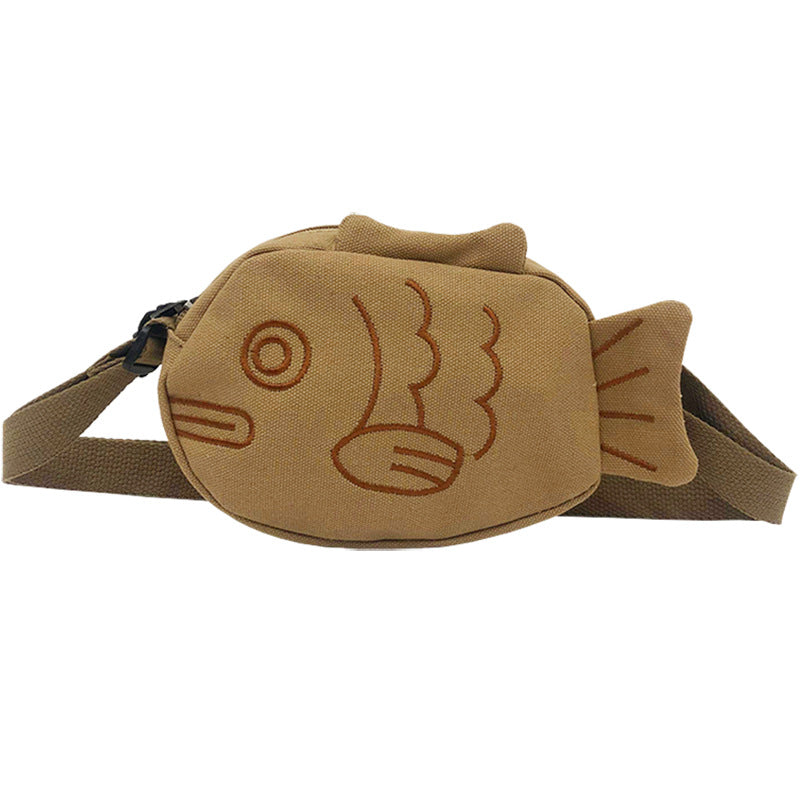 Cute Cartoon Fish Canvas Crossbody Bag with Embroidery Design for Daily Use