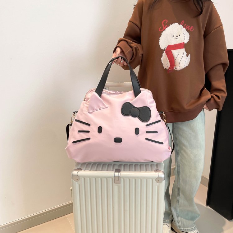 Hello Kitty Style Travel Bag for Women, Large Capacity Hand Carry Tote with Cute Cat Design and Adjustable Shoulder Strap