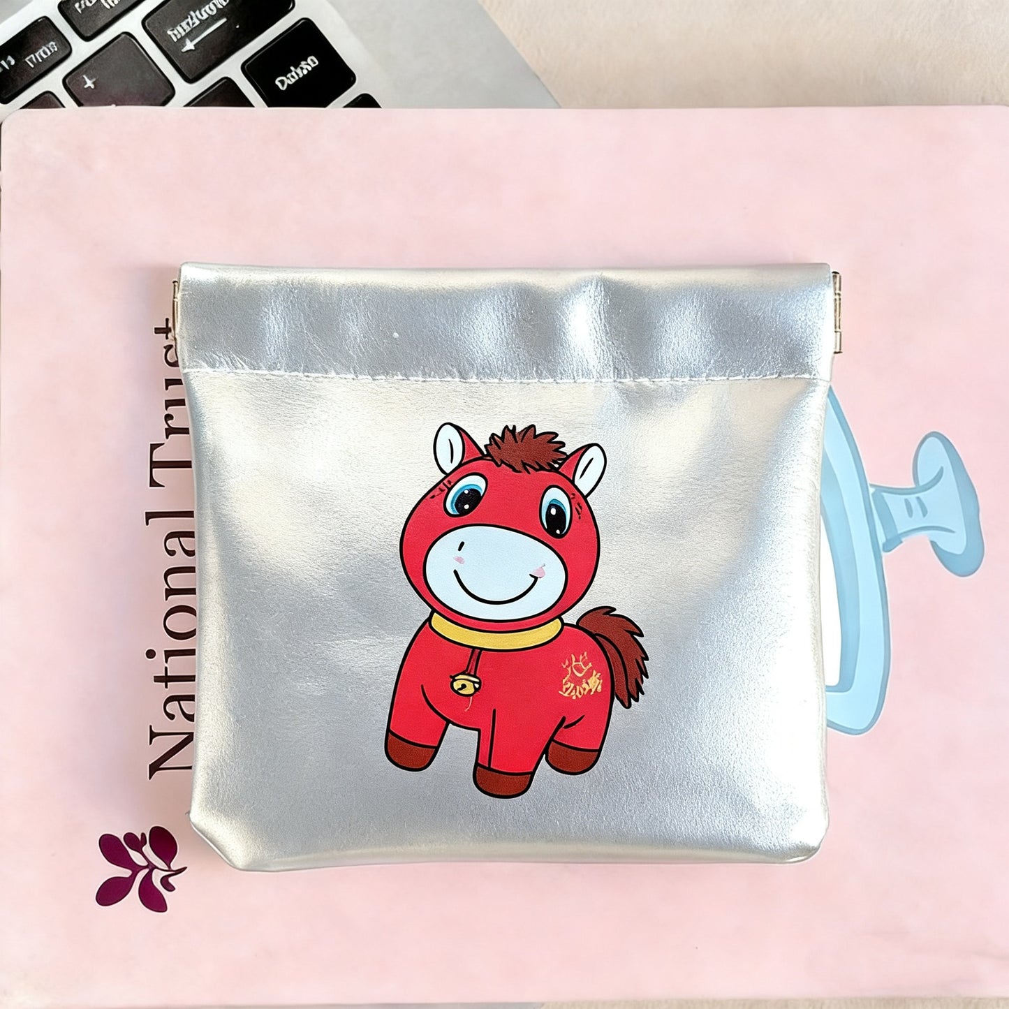 New Year Cartoon Pony Storage Bag Silver Portable Cosmetic Bag Glasses Data Cable Buggy Bag