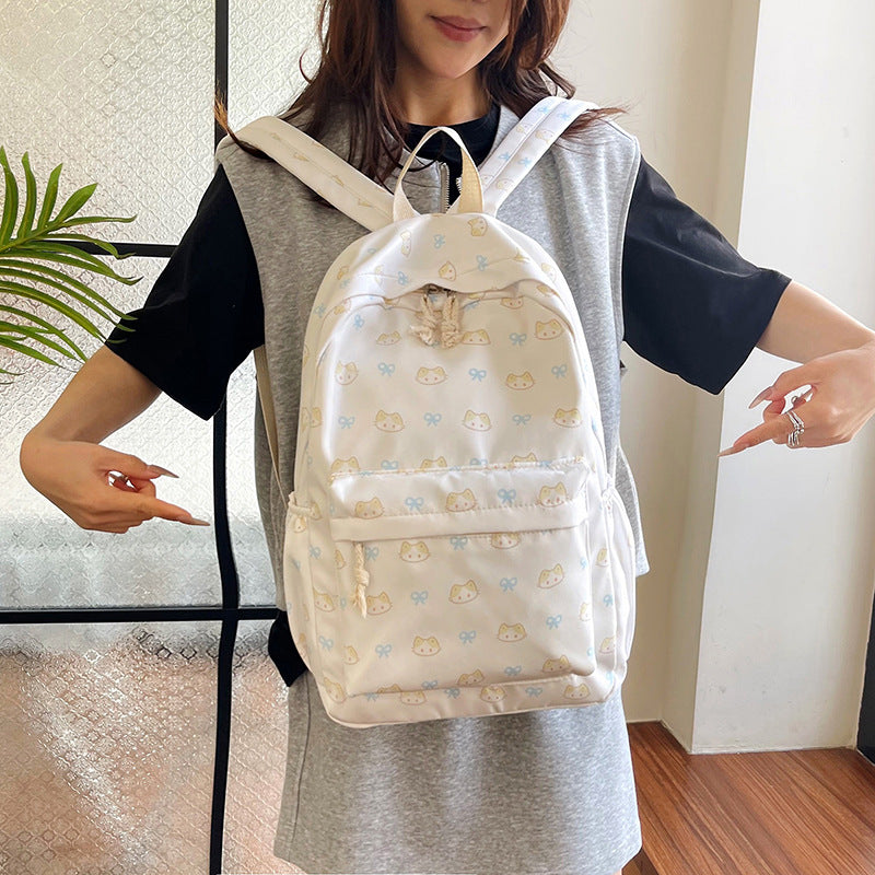 Women's Schoolbag Cute Cat Print Backpack Fashion Campus Backpack Multi-Pocket Design Waterproof and Hard-Wearing