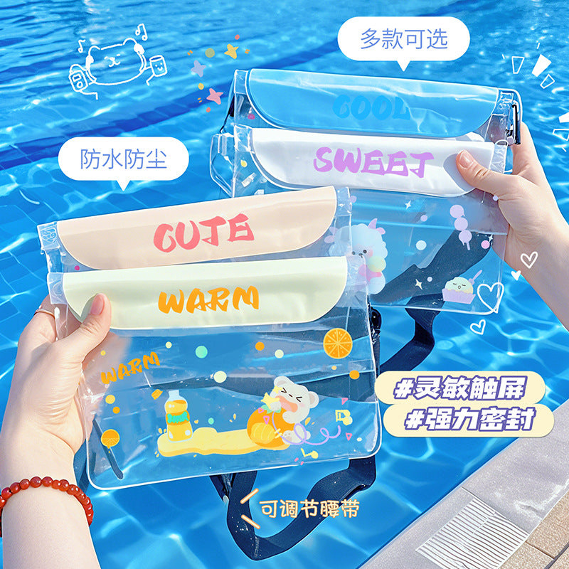 Cute Dinosaur Waterproof Waist Bag with Touch Screen Design for Outdoor Activities and Swimming