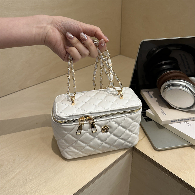 Box Bag Women's Chain Diamond Indentation Fashion Individual Casual Advanced Texture All-Match Messenger Bag