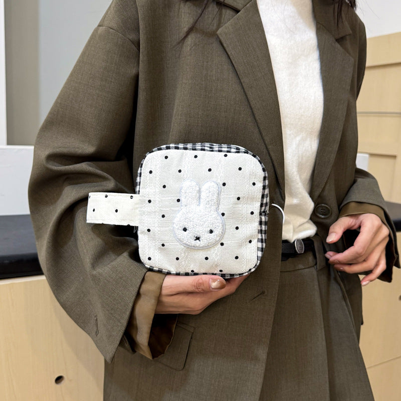 Cute Polka Dot Miffy Rabbit Handbag with Zipper Closure - Stylish Mini Square Bag for Camera and Makeup Storage