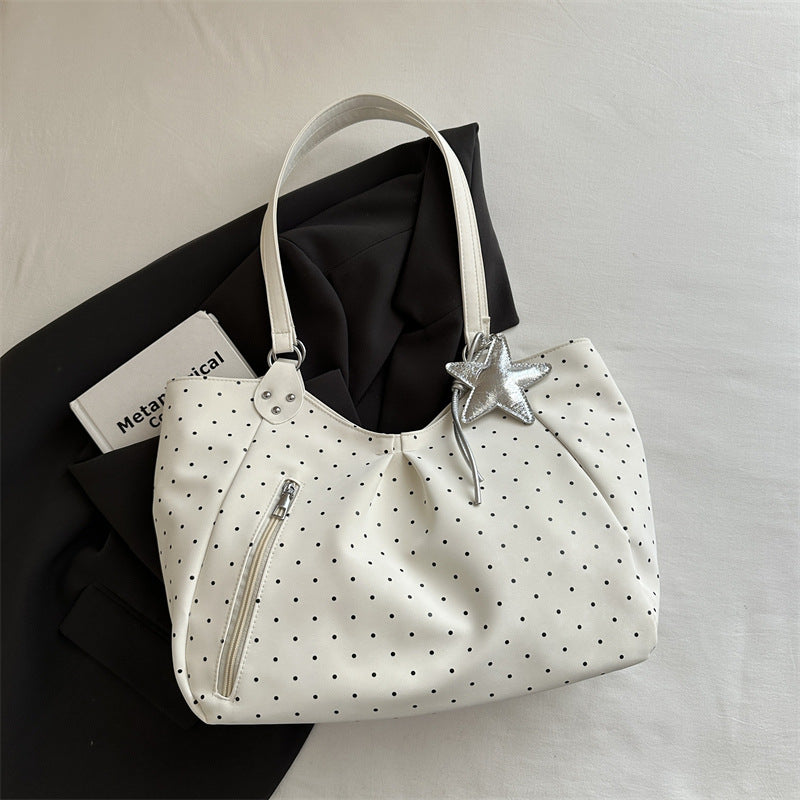 New Polka Dot Tote Women's Korean-Style Shoulder Bag Large Capacity Commuter Underarm Bag Fashionable All-Match Handbag