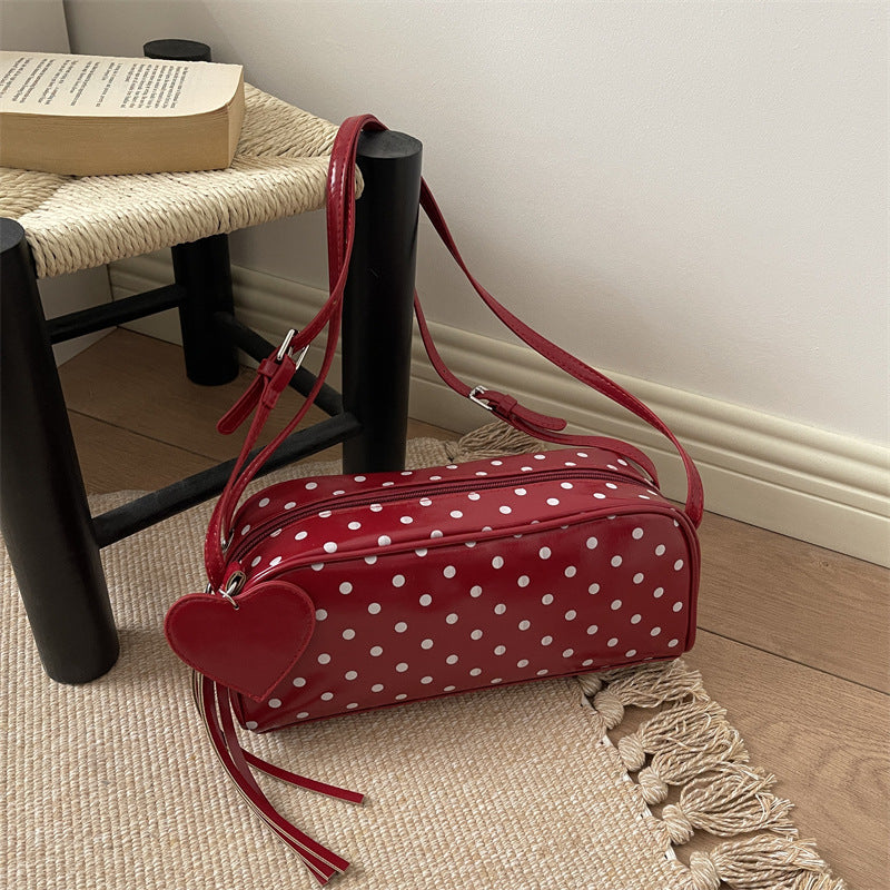 Retro Dots Women's Shoulder Bag New Fashion All-Match Heart Tassel Underarm Bag
