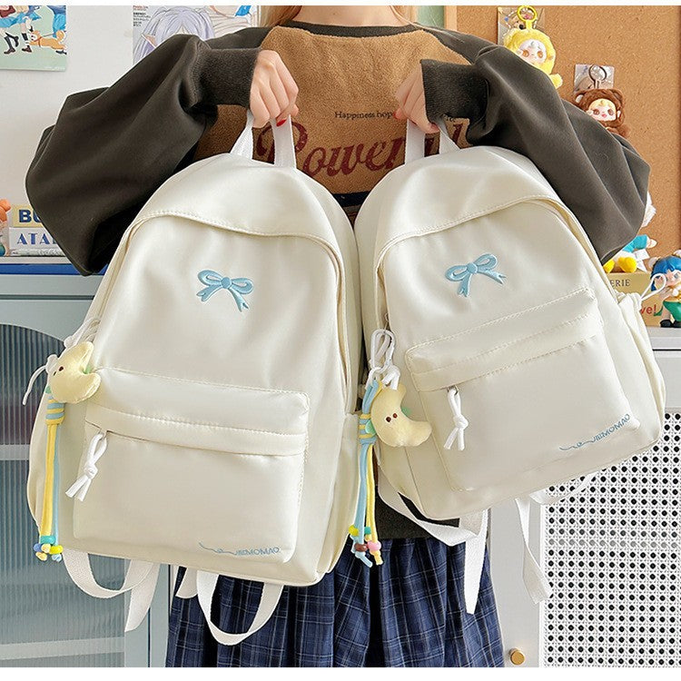 Japanese Style Ins Student Backpack for Girls, Simple Campus Fashion Dual Shoulder Bag with Bow Design and Comfortable Padding