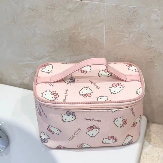 Cute Cartoon Print Large Capacity Travel Cosmetic Bag with Zipper Closure for Daily Use and Outdoor Trips