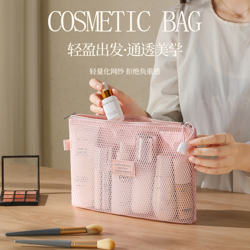 Breathable Mesh Makeup Bag with Zipper Closure, Lightweight Travel Organizer for Daily Use and Trip Essentials