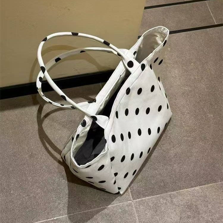 2025 New Korean Style Casual Striped Canvas Tote Bag with Large Capacity and Fashionable Design for Daily Use