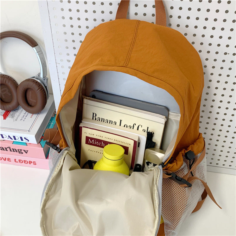 Lightweight Contrast Color Backpack Breathable Drawstring Front Bag Leisure Travel Backpack