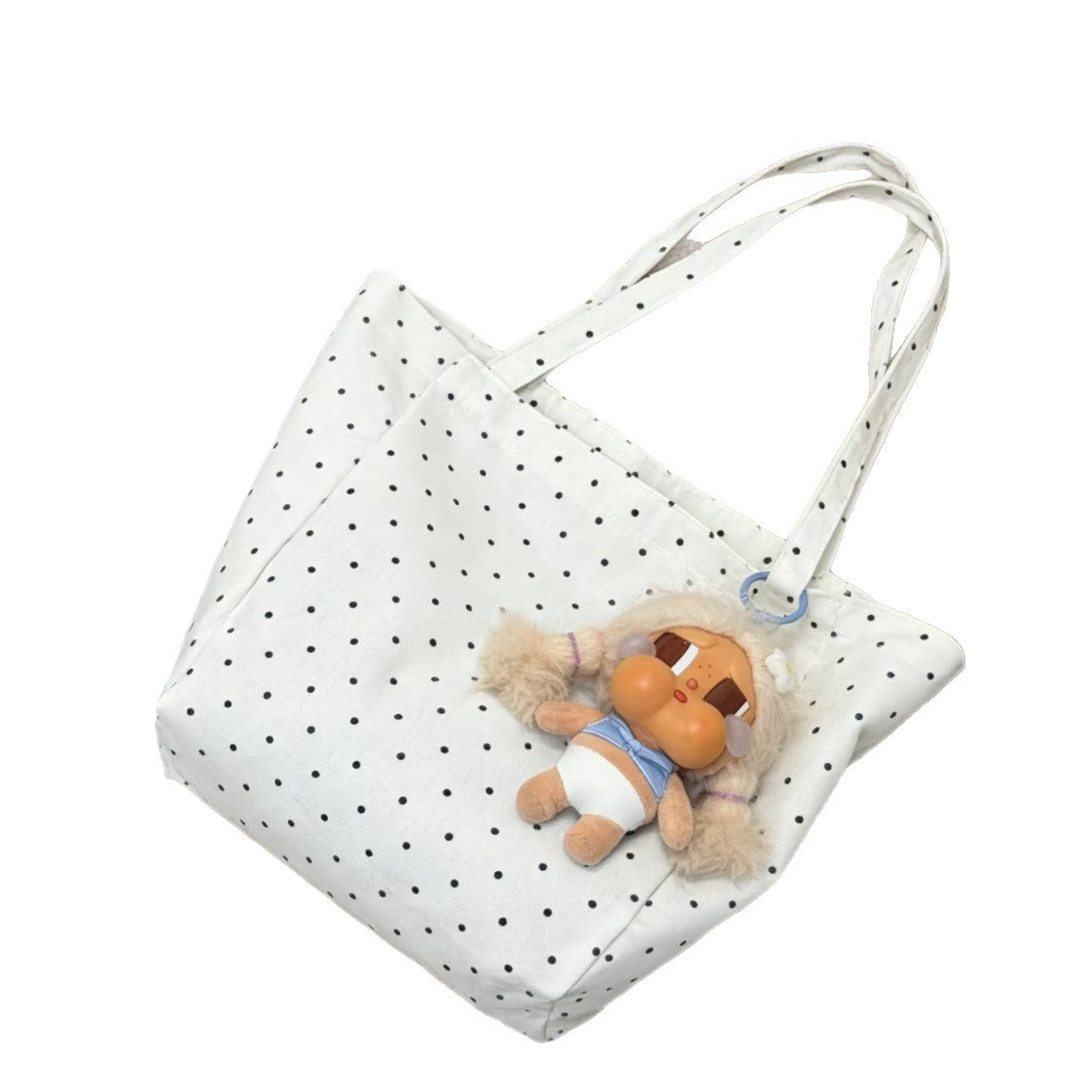 Korean Style Lazy Canvas Tote Bag Women's Large Capacity Polka Dot Design Simple All-Match Daily Shoulder Bag