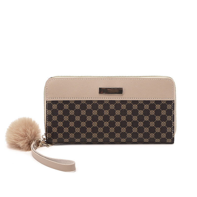 2025 Spring New Printed Long Wallet with Pom-Pom Strap Fashion Women's Clutch Bag