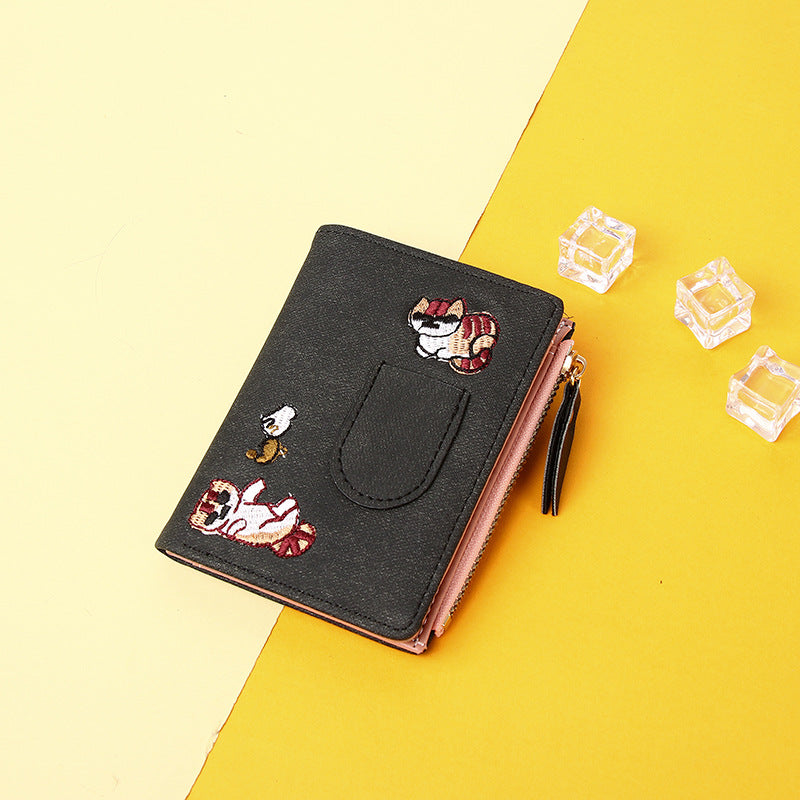Cute Cartoon Kitten Wallet for Women Ultra-Thin Zipper Card Bag Strap Pocket Design Daily Fashion Matching Essential