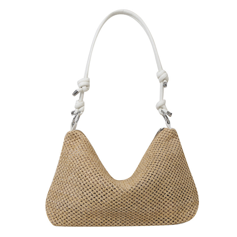 Hand-Woven Bag Women's New Fashion Retro Straw Woven Tote Bag Versatile Large Capacity Shoulder Bag