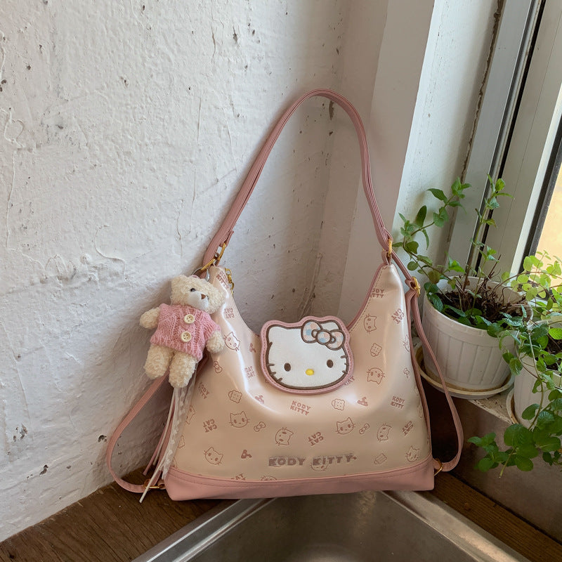 Cute Kitty Shoulder Bag Large Capacity Soft Pu Material Everyday Joker Fresh Sweet Style Tote Bag