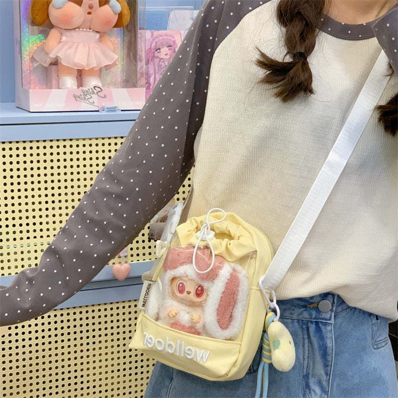 Cute Transparent Pocket Bag with Plush Toy Display - Perfect for Daily Use and School