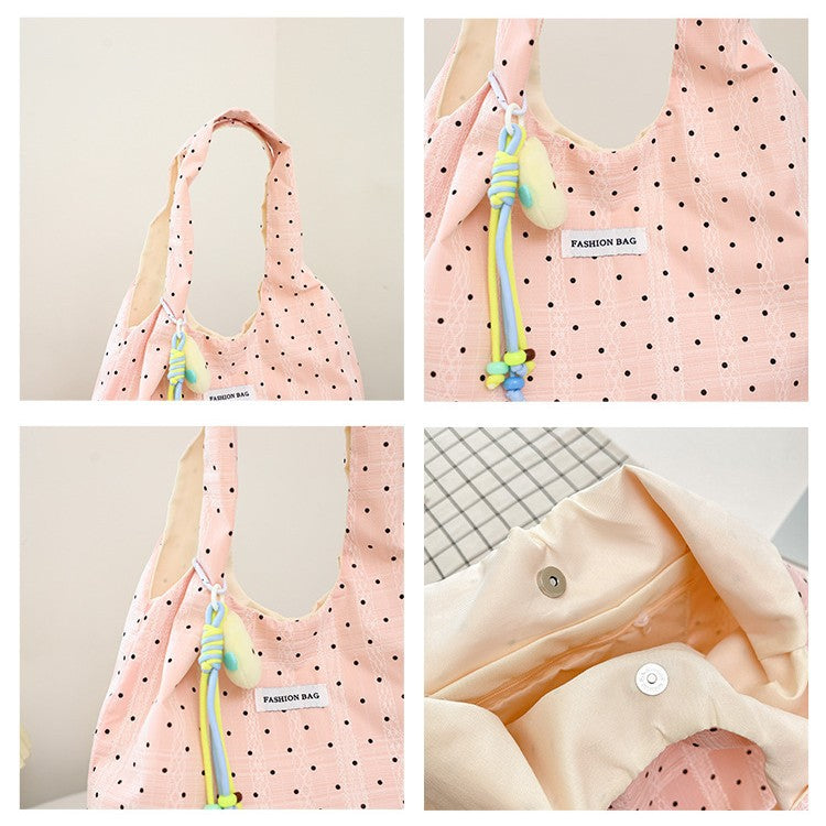 Cute Polka Dot Tote Bag with Fashion Charm and Magnetic Closure for Daily Use