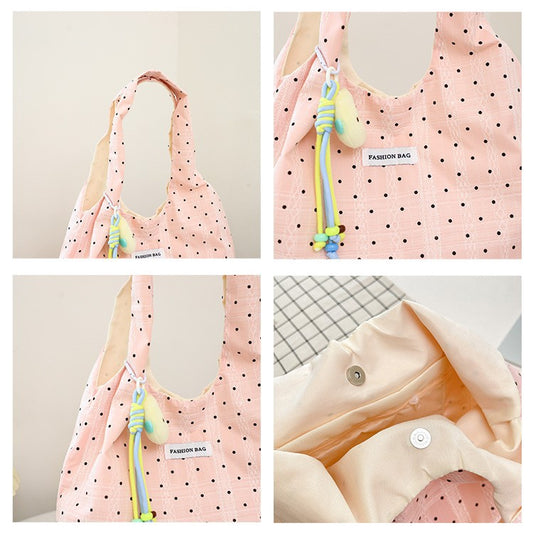 Cute Polka Dot Tote Bag with Fashion Charm and Magnetic Closure for Daily Use