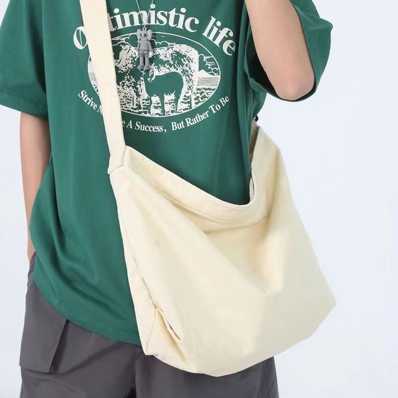 Minimalist Canvas Sling Bag for Daily Commute and Casual Outfits - Unisex Japanese Style Crossbody Bag with Large Capacity