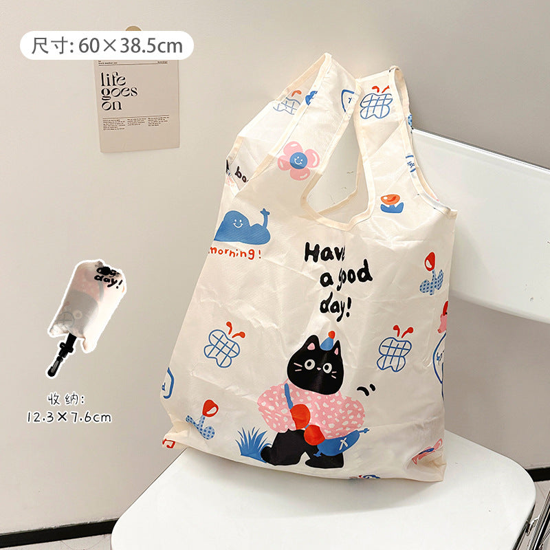 Foldable Large Capacity Shopping Bag Women's Portable Environmental Protection Supermarket One Shoulder Strong Durable Portable Cloth Bag