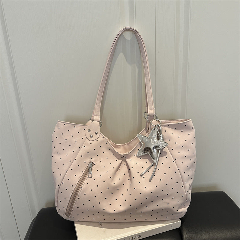 New Polka Dot Tote Women's Korean-Style Shoulder Bag Large Capacity Commuter Underarm Bag Fashionable All-Match Handbag