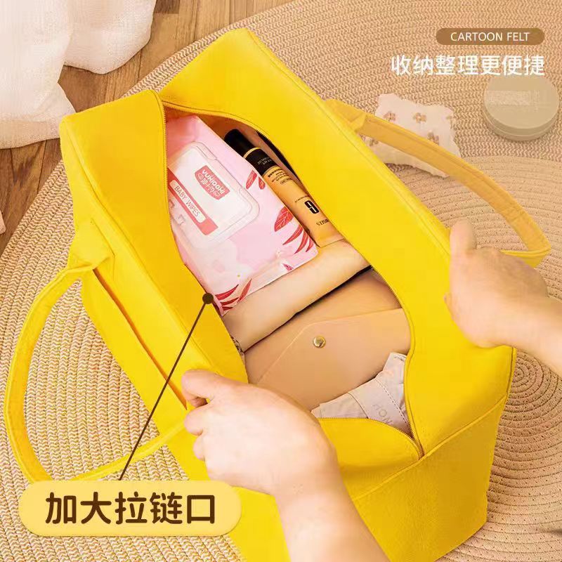 Cute Cartoon Felt Travel Bag with Handle - Perfect for Luggage Storage and Daily Use
