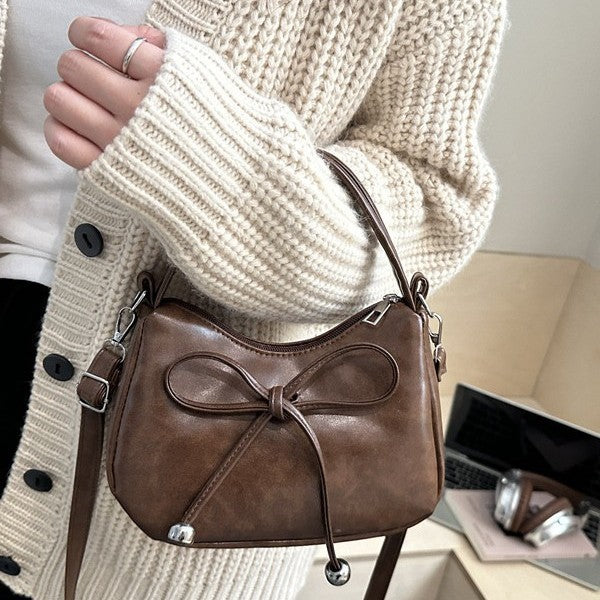 Women's Korean-Style Niche Design Bow Handbag All-Match Commute Crossbody Maillard Bag