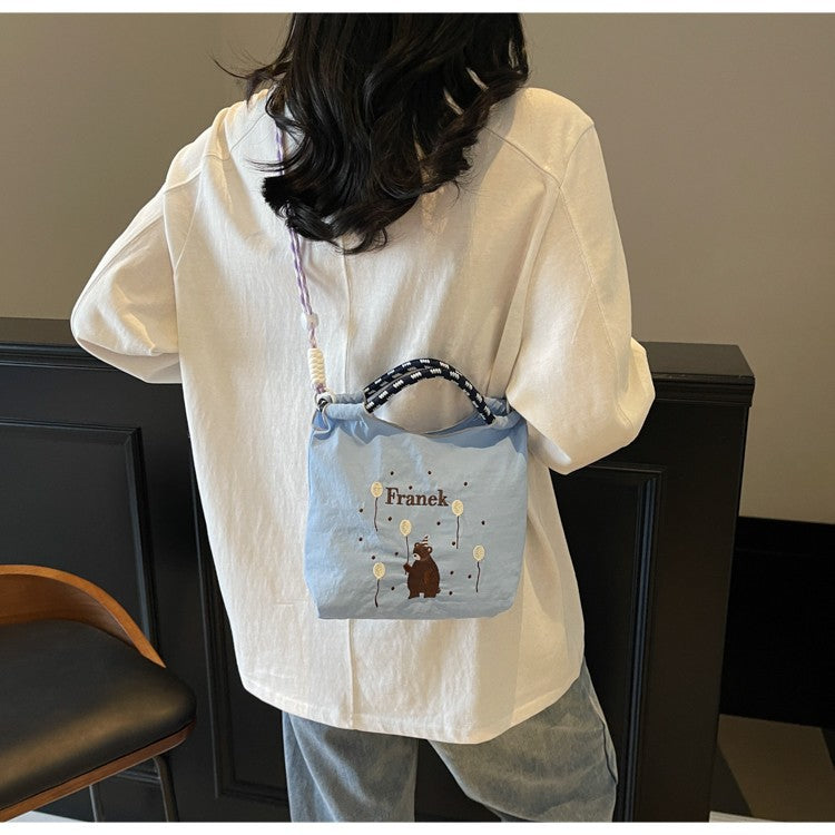 Cute Embroidered Nylon Crossbody Phone Bag Daily Commuter Bear Pattern Design