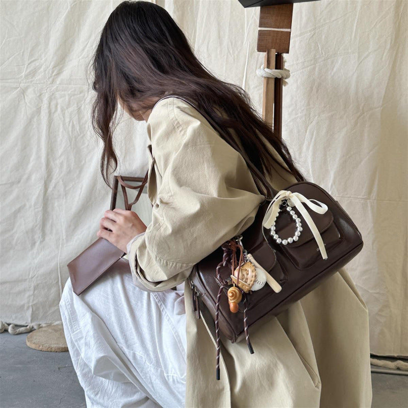 New Korean Ins Retro Bowling Bag Women's Large Capacity Shoulder Handbag