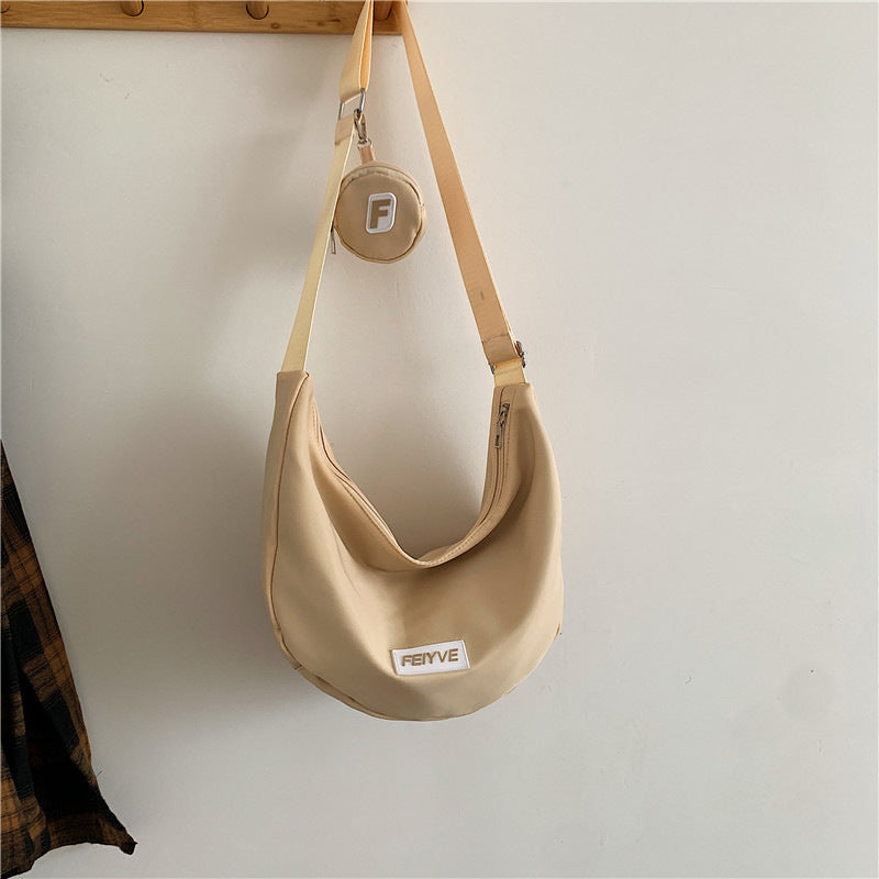Casual Nylon Moon Bag with Letter Logo, Soft Crossbody Sling for Daily Commute and School