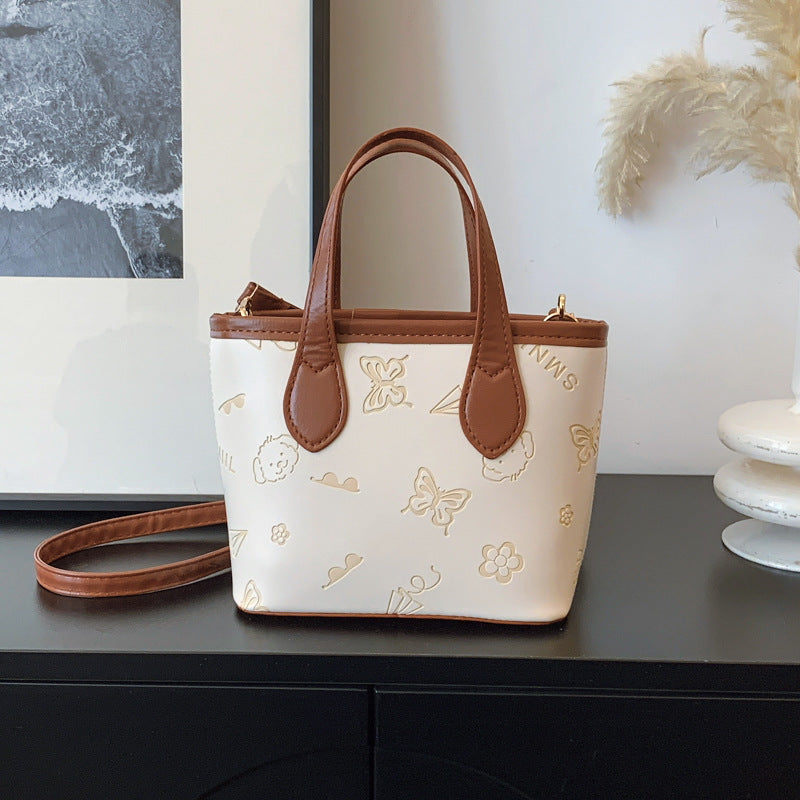 Contrast Color Small Bags Women's New All-Match Messenger Bag Embossed Portable Bucket Bag