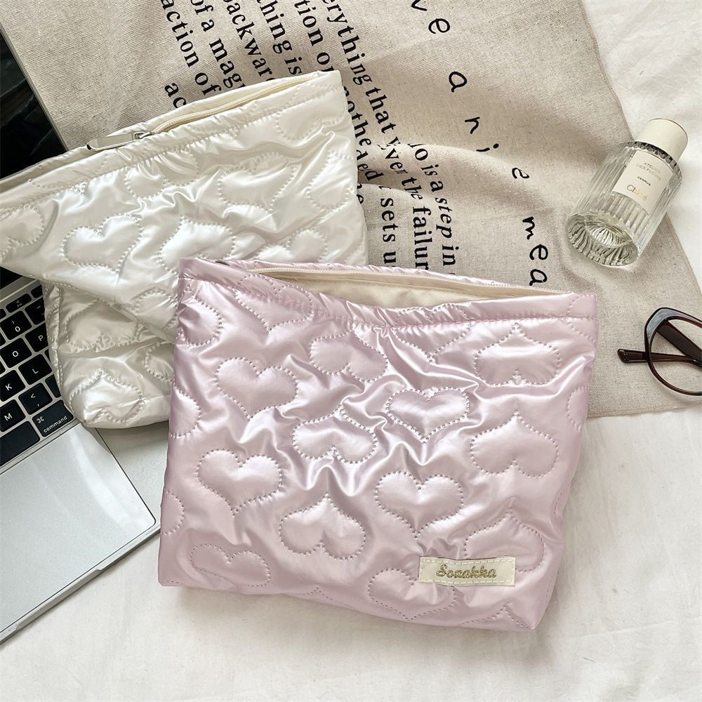 Korean Style Quilted PU Women's Handbag Cosmetic Bag Skin Care Products Buggy Bag Multi-Functional Travel Daily Matching Ins Style