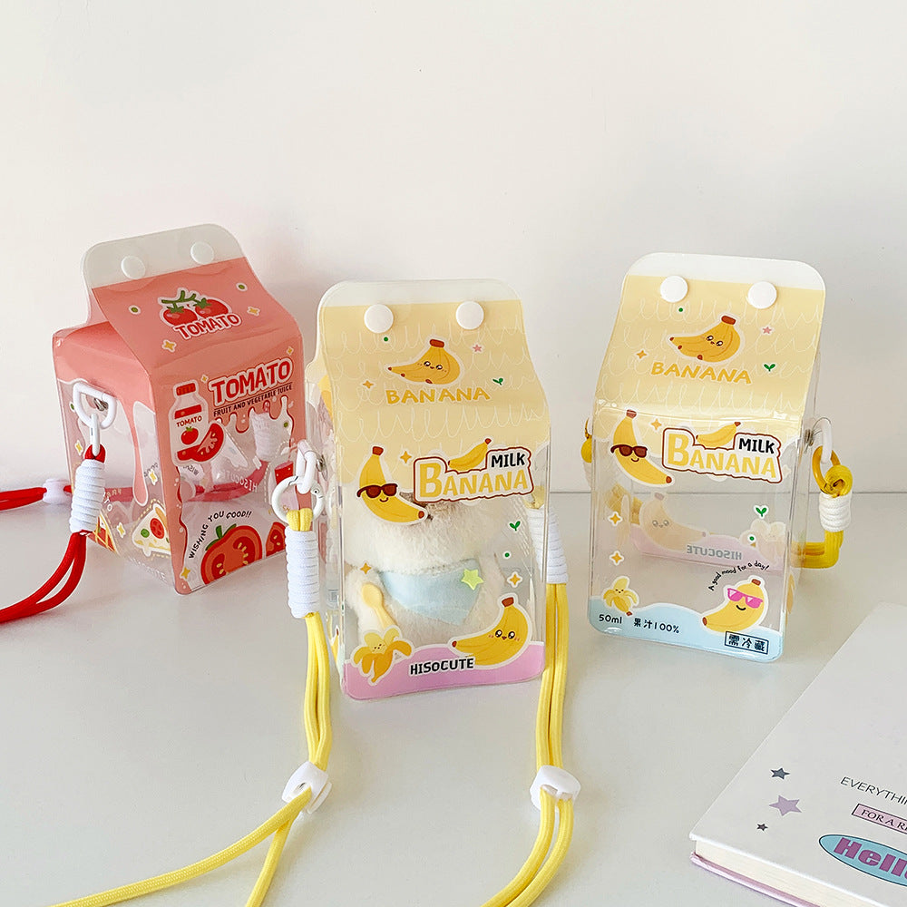 INS Cartoon Small Cartoon Backpack Cute Milk Carton Transparent Doll Bag Baby Doll Bag Doll Cotton Doll Display Storage Bag