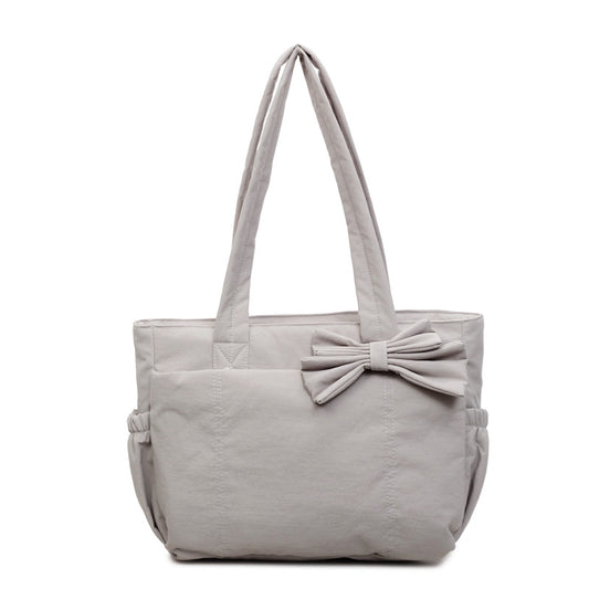 Chic Bow Detail Tote Bag with Large Capacity and Soft Cotton Fabric for Daily Use