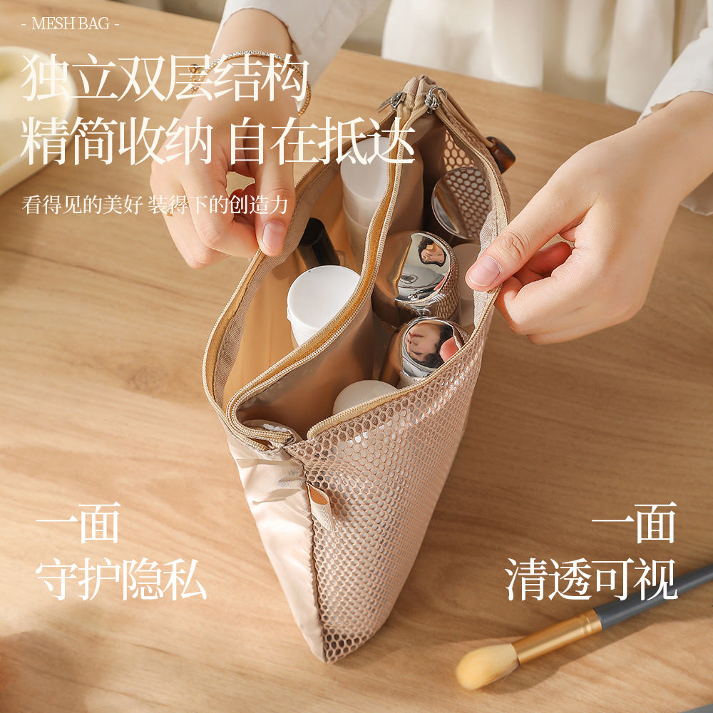 Breathable Mesh Makeup Bag with Zipper Closure, Lightweight Travel Organizer for Daily Use and Trip Essentials