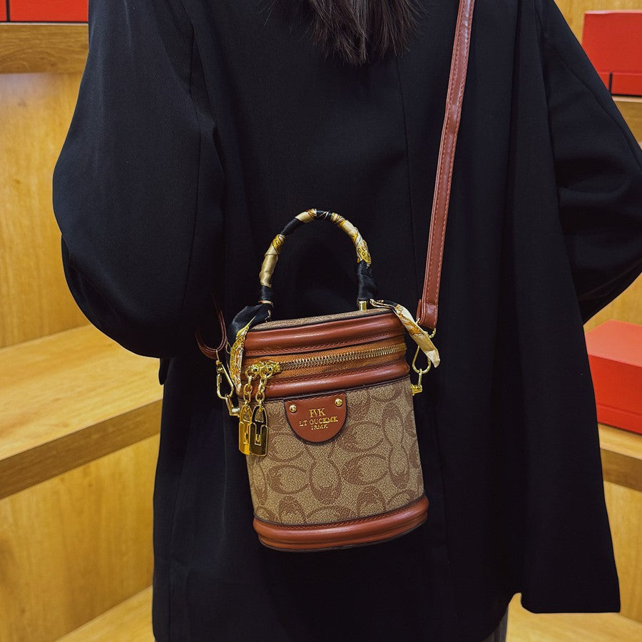 Jing Retro Bucket Bag New Presbyopic Printed Handbag Women's Fashion Shoulder Messenger Bag