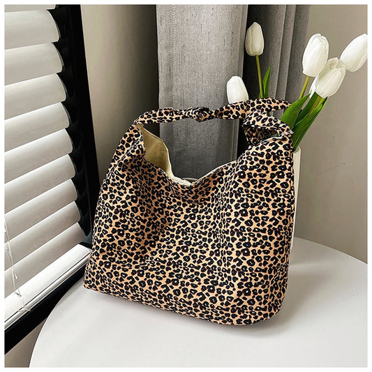 Leopard Print Canvas Tote Bag Women's Casual Shoulder Crossbody Bag Large Capacity Soft Style Fashion Trendy