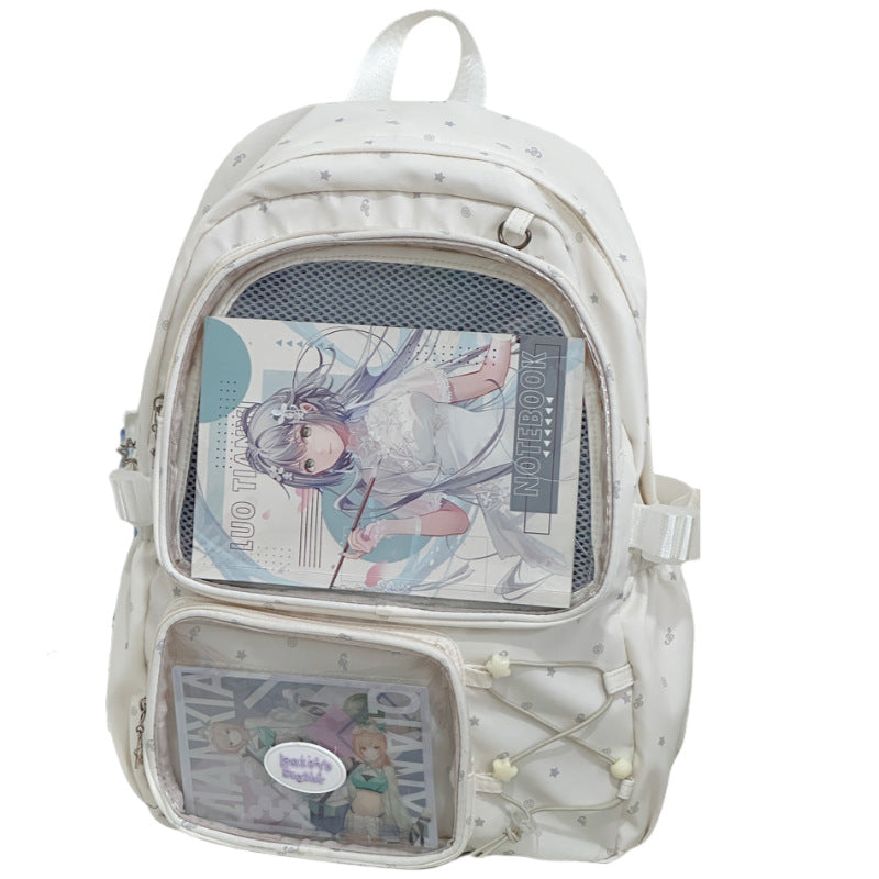 New Backpack Student Lightweight Cute Large Capacity Japanese Schoolbag PVC Pocket Display Design