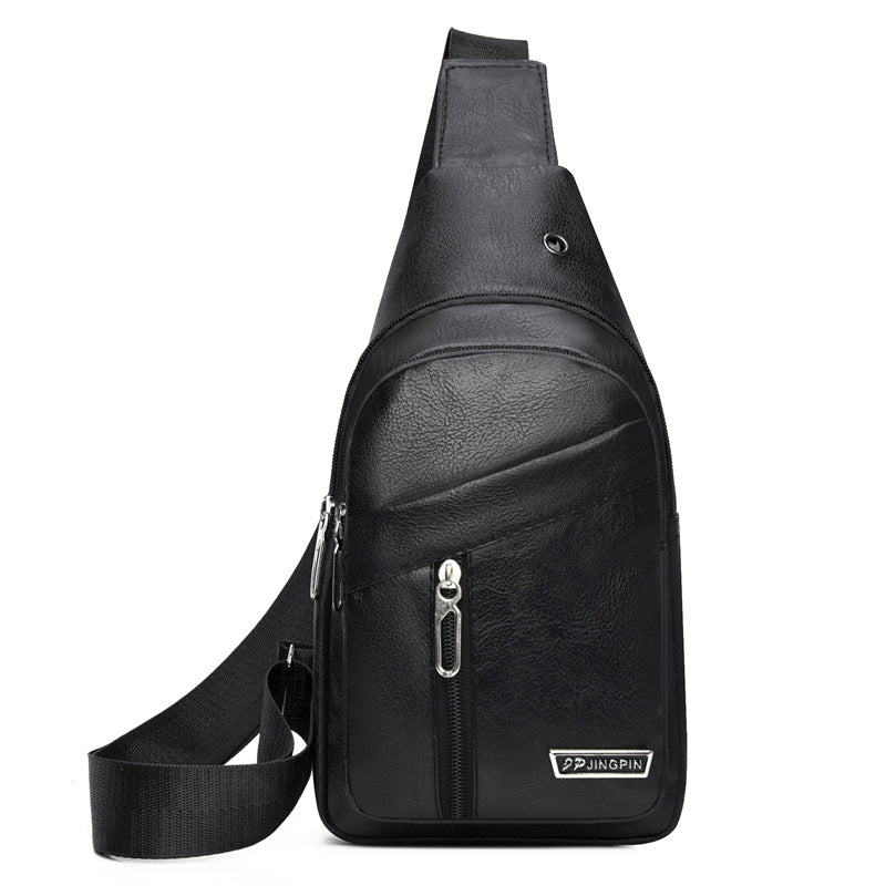 Men's Soft Leather Chest Bag Waterproof Leisure Business Messenger Bag Fashion All-Match Travel Essential
